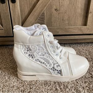 White Wedge Platform with lace detailing, European size 40, US size 9